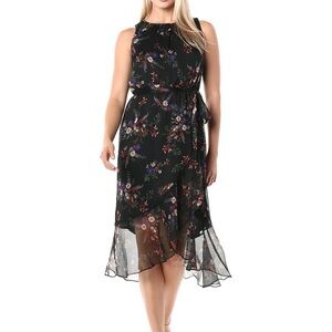 Vince Camuto Womens Sleeveless Ruffled Hem Contry Bouquet Belted Dress Sz 6